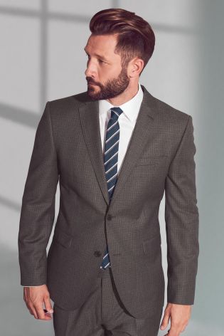 Brown Textured Regular Fit Suit: Jacket